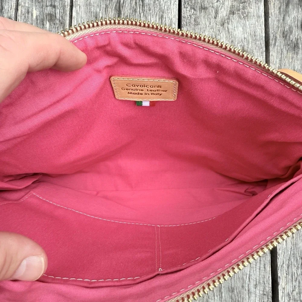 Cavalcanti Italian‎ Large Sweet Flower Floral Clutch Wristlet Multi Leather